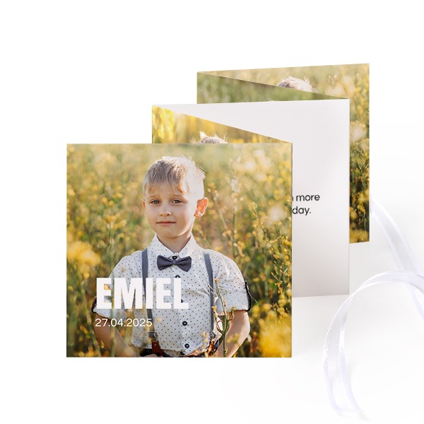 Carte portfolio Carré (lot de 12) ruban blanc (8 x 8 cm)