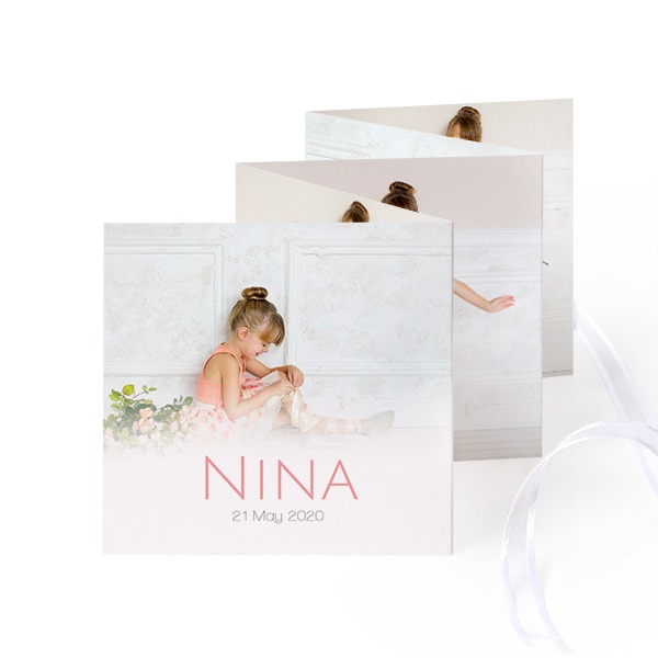 Fold out photo card Square White ribbon - set of 12 (8 x 8 cm)