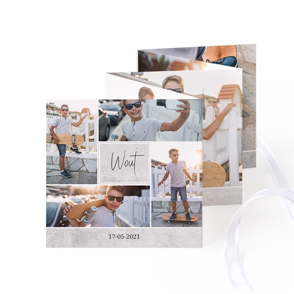 Grusskarte 10-seitig quadratisch Weisser Schleife - 12 Stk. (8 x 8 cm)