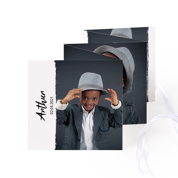 Fold out photo card Square White ribbon - set of 12 (8 x 8 cm)