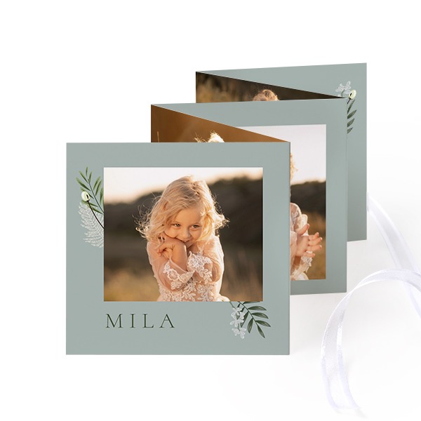 Grusskarte 10-seitig quadratisch Weisser Schleife - 12 Stk. (8 x 8 cm)