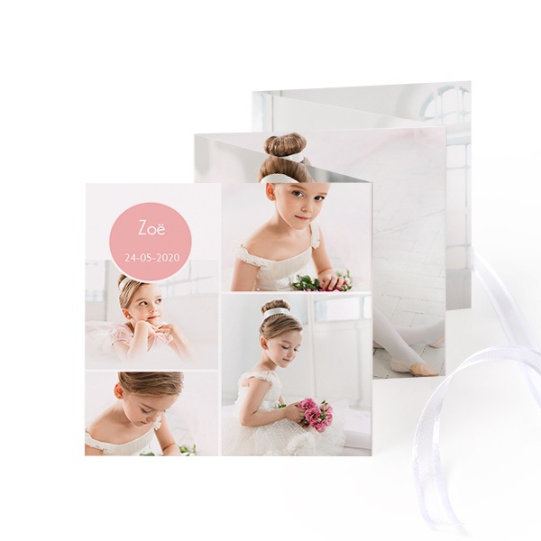 Fold out photo card Square White ribbon - set of 12 (8 x 8 cm)