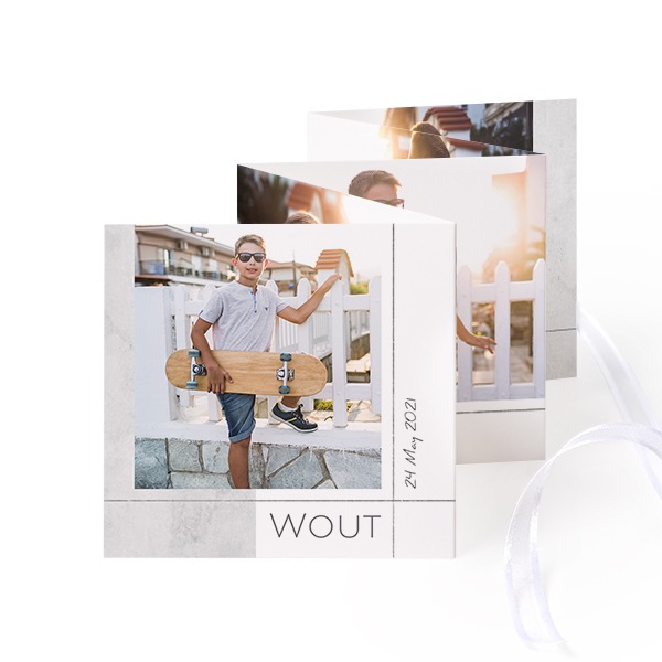 Fold out photo card Square White ribbon - set of 12 (8 x 8 cm)
