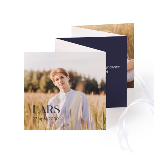 Fold out photo card Square White ribbon - set of 12 (8 x 8 cm)