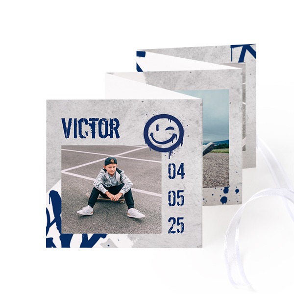 Fold out photo card Square White ribbon - set of 12 (8 x 8 cm)
