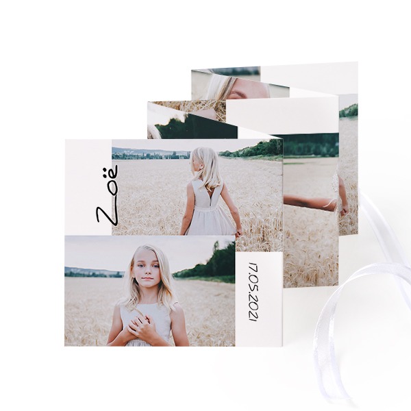 Grusskarte 10-seitig quadratisch Weisser Schleife - 12 Stk. (8 x 8 cm)