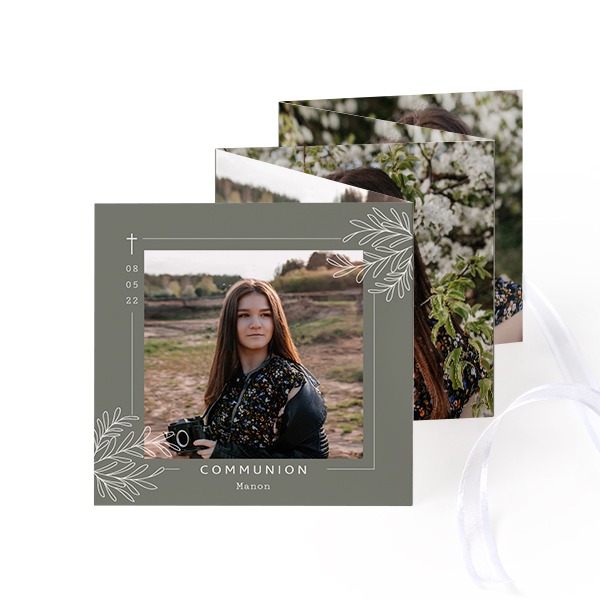 Fold out photo card Square White ribbon - set of 12 (8 x 8 cm)