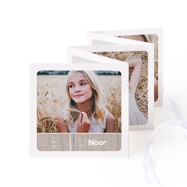 Fold out photo card Square White ribbon - set of 12 (8 x 8 cm)