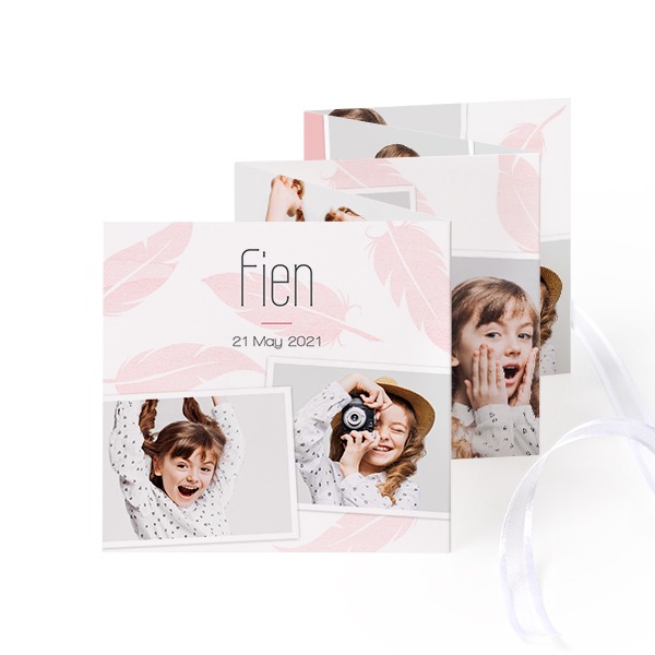 Fold out photo card Square White ribbon - set of 12 (8 x 8 cm)