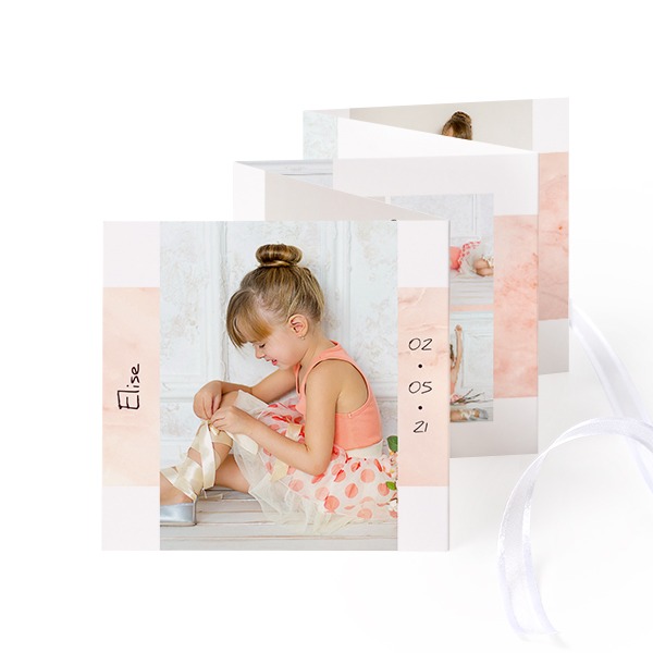 Fold out photo card Square White ribbon - set of 12 (8 x 8 cm)