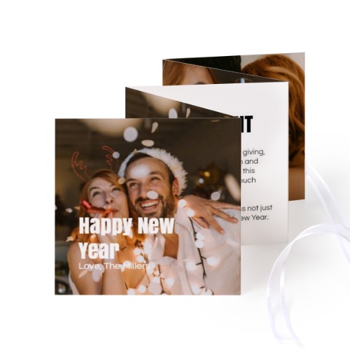 Fold out photo card Square White ribbon - set of 12 (8 x 8 cm)