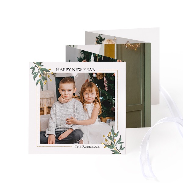 Fold out photo card Square White ribbon - set of 12 (8 x 8 cm)