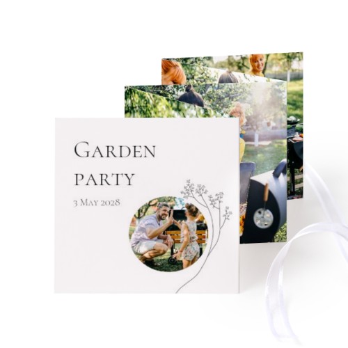 Grusskarte 10-seitig quadratisch Weisser Schleife - 12 Stk. (8 x 8 cm)