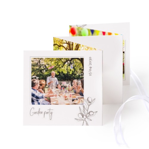 Fold out photo card Square White ribbon - set of 12 (8 x 8 cm)