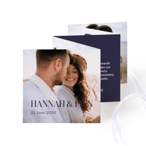 Fold out photo card Square White ribbon - set of 12 (8 x 8 cm)