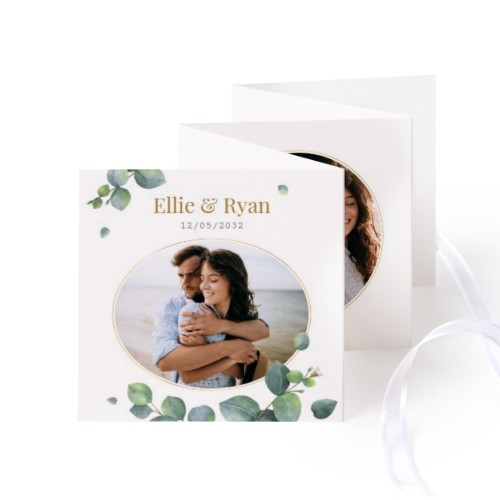 Fold out photo card Square White ribbon - set of 12 (8 x 8 cm)