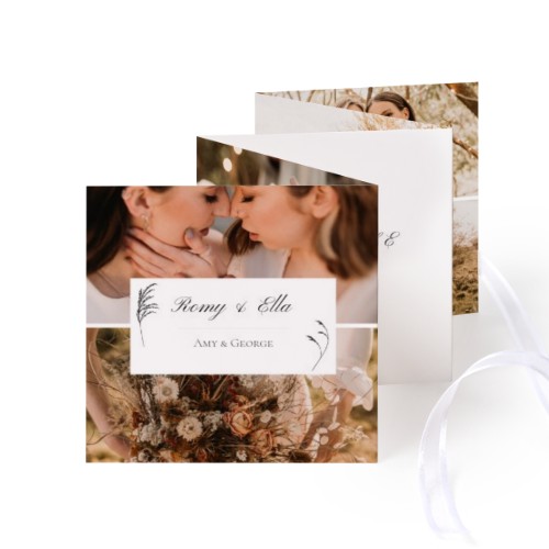 Fold out photo card Square White ribbon - set of 12 (8 x 8 cm)
