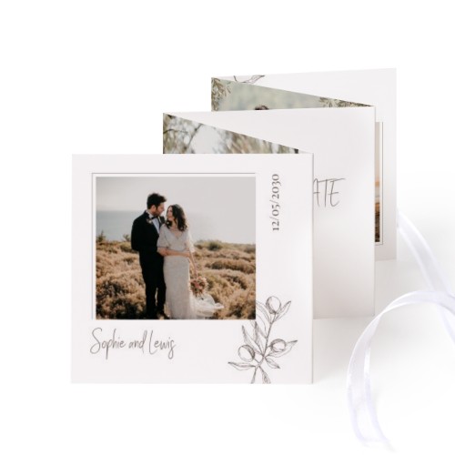 Fold out photo card Square White ribbon - set of 12 (8 x 8 cm)