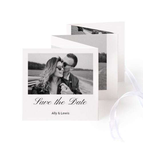 Carte portfolio Carré (lot de 12) ruban blanc (8 x 8 cm)