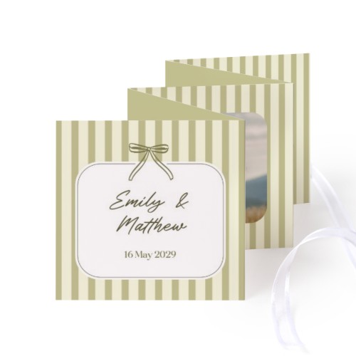Fold out photo card Square White ribbon - set of 12 (8 x 8 cm)