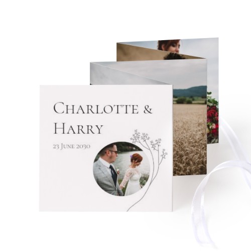 Grusskarte 10-seitig quadratisch Weisser Schleife - 12 Stk. (8 x 8 cm)