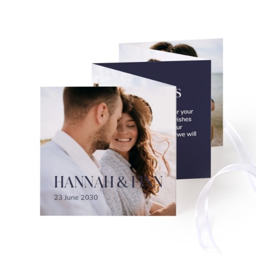 Fold out photo card Square White ribbon - set of 12 (8 x 8 cm)