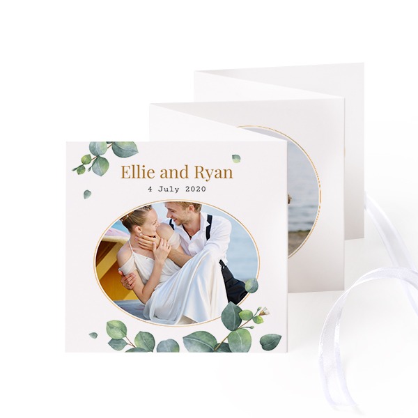 Fold out photo card Square White ribbon - set of 12 (8 x 8 cm)