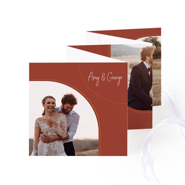 Fold out photo card Square White ribbon - set of 12 (8 x 8 cm)