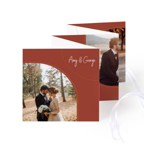 Fold out photo card Square White ribbon - set of 12 (8 x 8 cm)