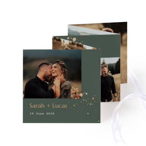 Fold out photo card Square White ribbon - set of 12 (8 x 8 cm)