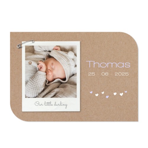 Faire-part 1 volet Bords ronds diagonale paysage 14,3 x 10 cm