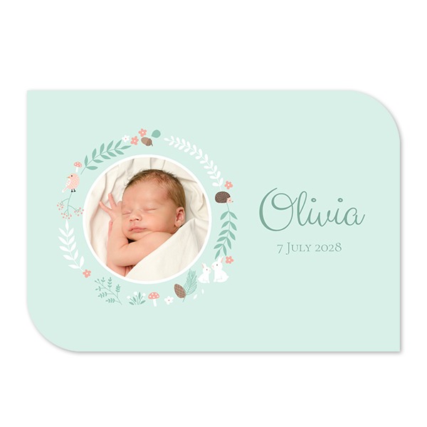 Faire-part 1 volet Bords ronds diagonale paysage 14,3 x 10 cm