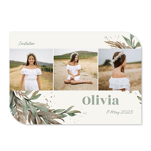 Faire-part 1 volet Bords ronds diagonale paysage 14,3 x 10 cm