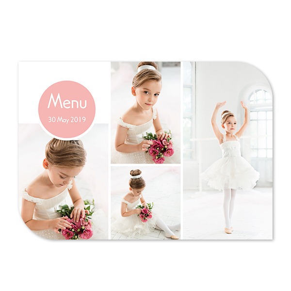 Faire-part 1 volet Bords ronds diagonale paysage 14,3 x 10 cm