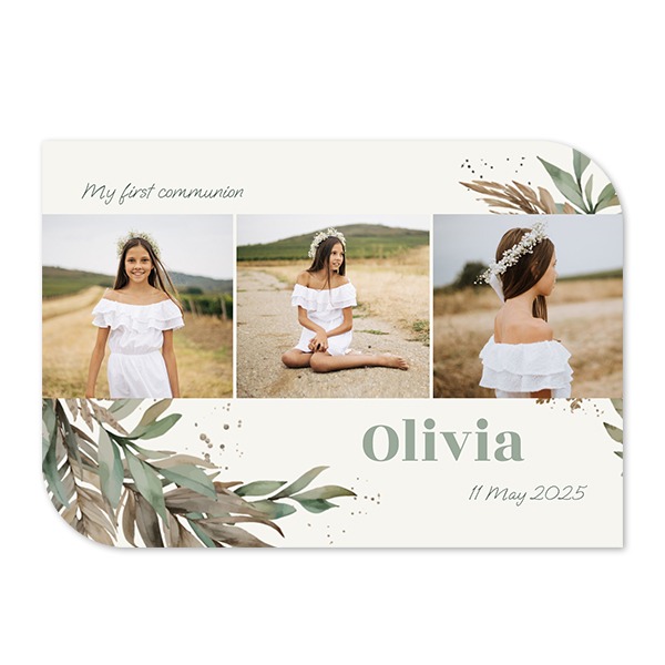 Faire-part 1 volet Bords ronds diagonale paysage 14,3 x 10 cm