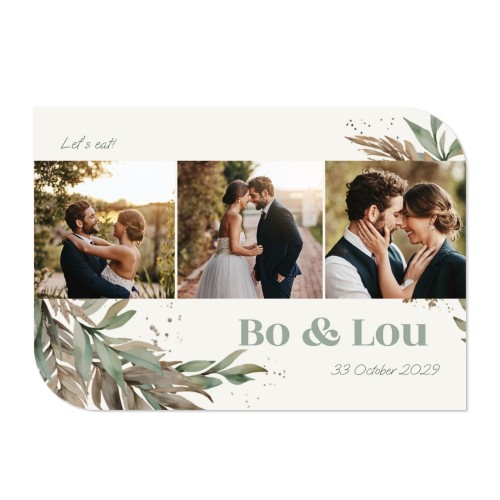 Faire-part 1 volet Bords ronds diagonale paysage 14,3 x 10 cm