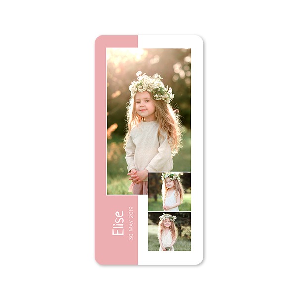 Faire-part 1 volet Pano portrait coins arrondis 9,3 x 19,6 cm