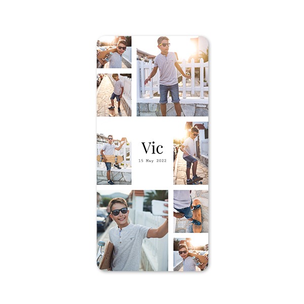 Faire-part 1 volet Pano portrait coins arrondis 9,3 x 19,6 cm