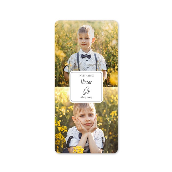 Faire-part 1 volet Pano portrait coins arrondis 9,3 x 19,6 cm