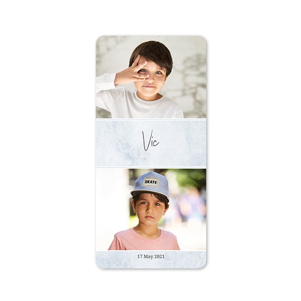 Faire-part 1 volet Pano portrait coins arrondis 9,3 x 19,6 cm