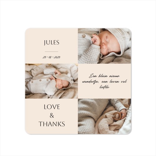 Faire-part 1 volet Carré coins arrondis 14,3 x 14,3 cm