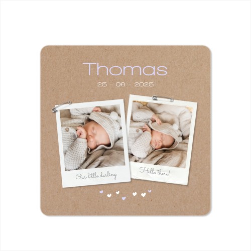 Faire-part 1 volet Carré coins arrondis 14,3 x 14,3 cm