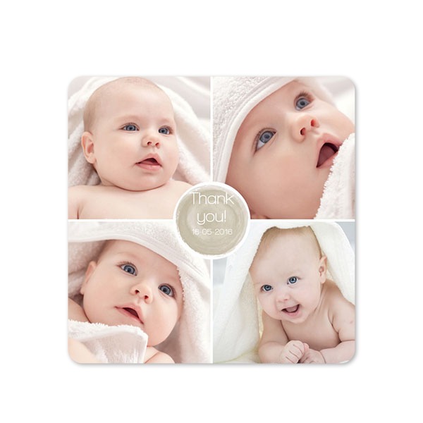 Faire-part 1 volet Carré coins arrondis 14,3 x 14,3 cm