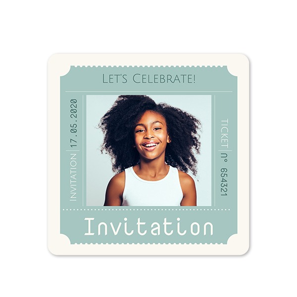 Faire-part 1 volet Carré coins arrondis 14,3 x 14,3 cm