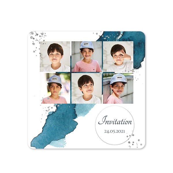 Faire-part 1 volet Carré coins arrondis 14,3 x 14,3 cm