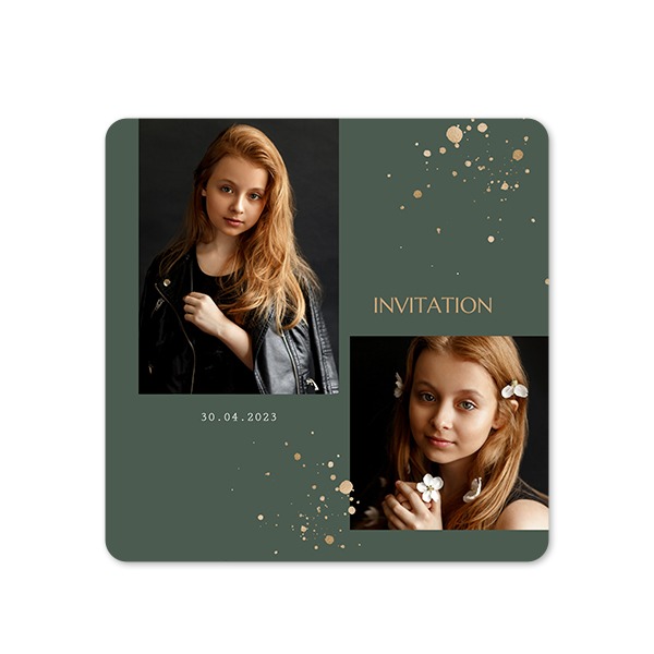 Faire-part 1 volet Carré coins arrondis 14,3 x 14,3 cm