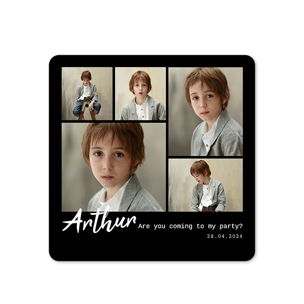 Faire-part 1 volet Carré coins arrondis 14,3 x 14,3 cm