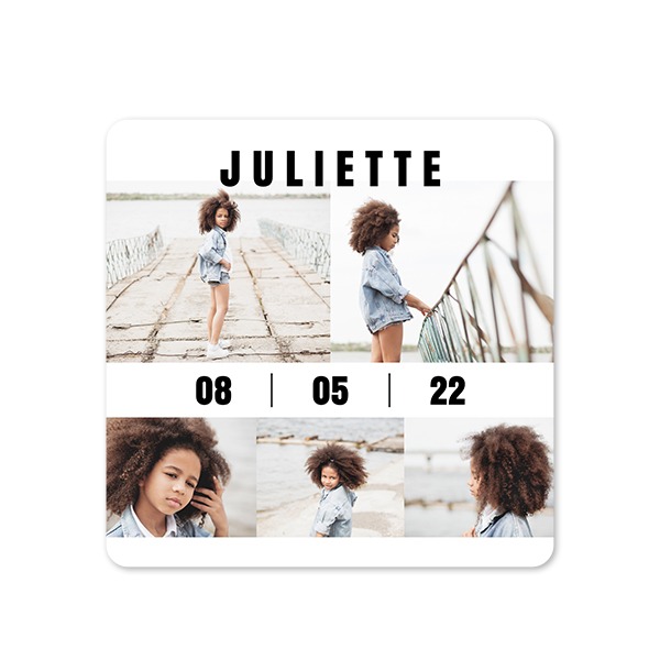 Faire-part 1 volet Carré coins arrondis 14,3 x 14,3 cm