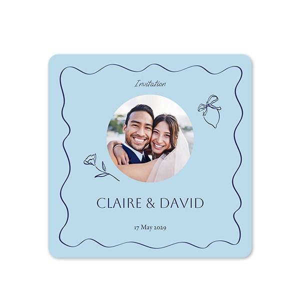 Faire-part 1 volet Carré coins arrondis 14,3 x 14,3 cm