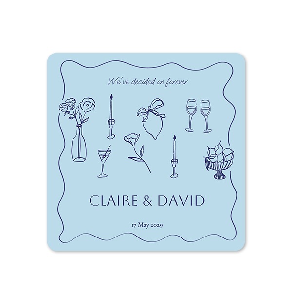 Faire-part 1 volet Carré coins arrondis 14,3 x 14,3 cm